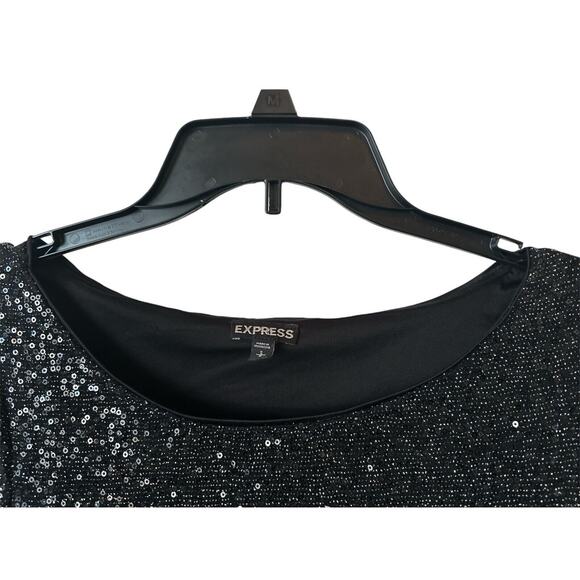 Express Women’s Mini Dress Sequins Tunic Micro Black Embellished Small Petite - Picture 5 of 7